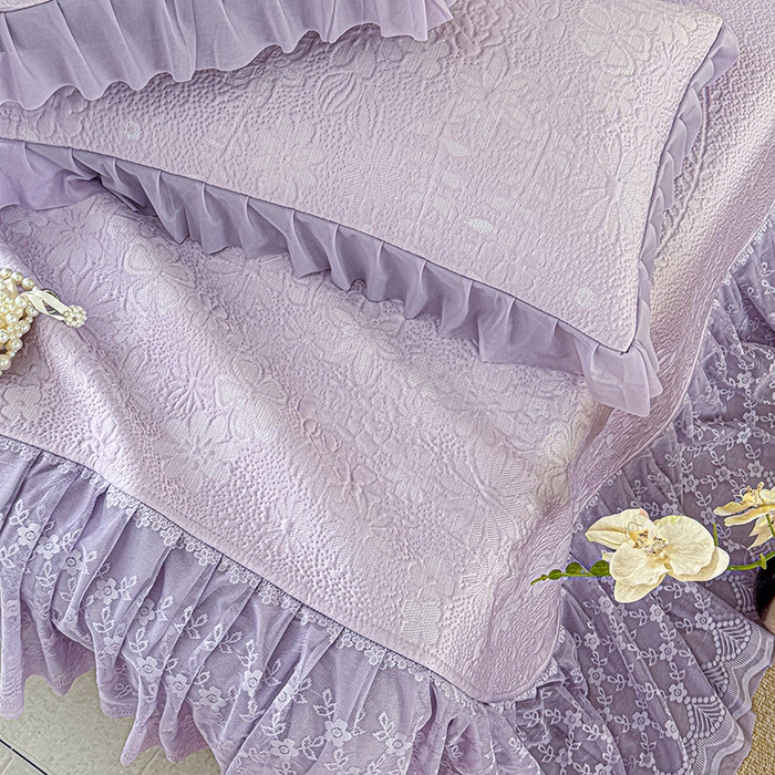 91家纺网 家纺一手货源 找家纺 金绣美居 2026新款PE高分子凉感席聚乙烯冰感床裙款凉席三件套-一路生花 一路生花-紫色
