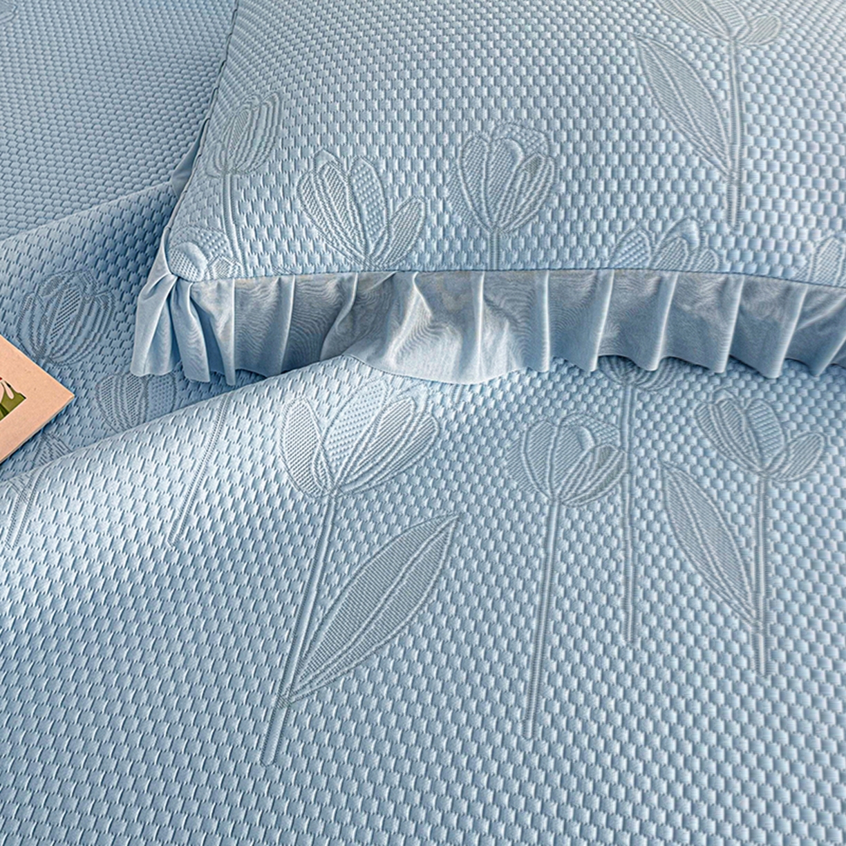 91家纺网 家纺一手货源 找家纺 金绣美居 2026新款PE高分子凉感席聚乙烯冰感床裙款凉席三件套-七里香 七里香-蓝色