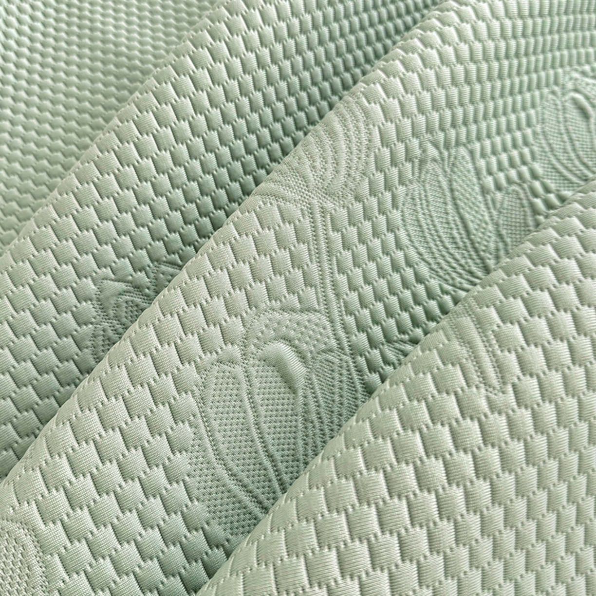 91家纺网 家纺一手货源 找家纺 金绣美居 2026新款PE高分子凉感席聚乙烯冰感床裙款凉席三件套-七里香 七里香-绿色