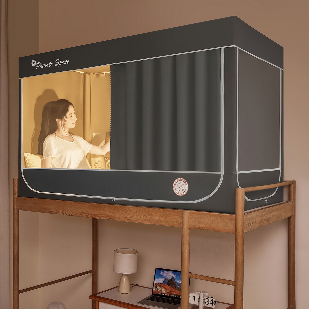 91家纺网 家纺一手货源 找家纺 澳萝拉 2026新款升级物理遮光防蚊无涂层无覆膜款学生坐床蚊帐 大象灰