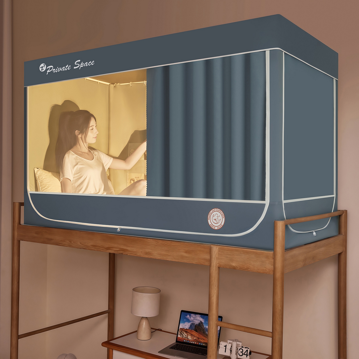 91家纺网 家纺一手货源 找家纺 澳萝拉 2026新款升级物理遮光防蚊无涂层无覆膜款学生坐床蚊帐 苍穹蓝