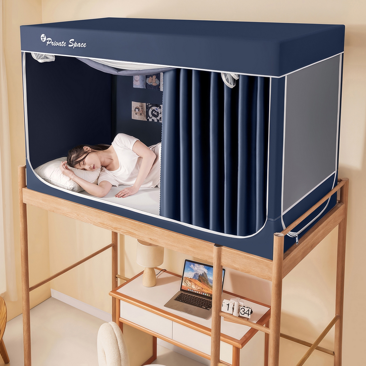 91家纺网 家纺一手货源 找家纺 澳萝拉 2026新款升级物理遮光防蚊无涂层无覆膜款学生坐床蚊帐 靛蓝