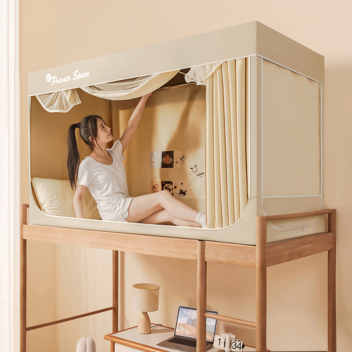 91家纺网 家纺一手货源 找家纺 澳萝拉 2026新款升级物理遮光防蚊无涂层无覆膜款学生坐床蚊帐 优雅米