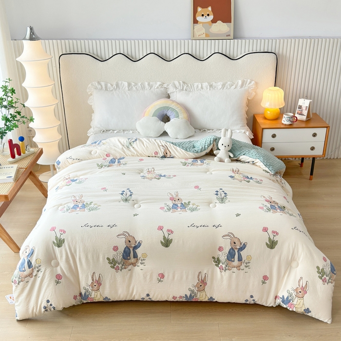 91家纺网 家纺一手货源 找家纺 赛琳 2026新款豆豆春秋被被子被芯 丛林小兔