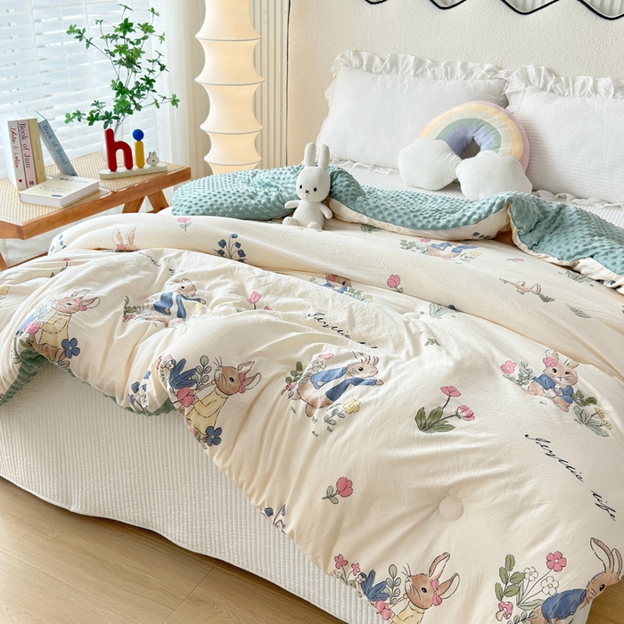 91家纺网 家纺一手货源 找家纺 赛琳 2026新款豆豆春秋被被子被芯 丛林小兔