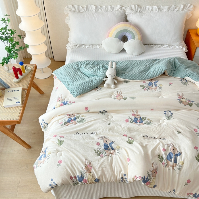 91家纺网 家纺一手货源 找家纺 赛琳 2026新款豆豆春秋被被子被芯 丛林小兔