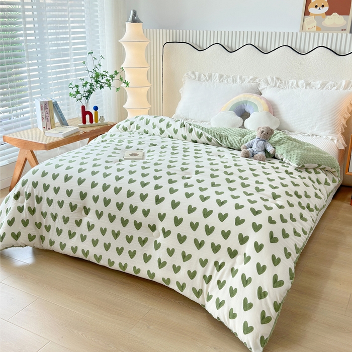 91家纺网 家纺一手货源 找家纺 赛琳 2026新款豆豆春秋被被子被芯 绿爱心