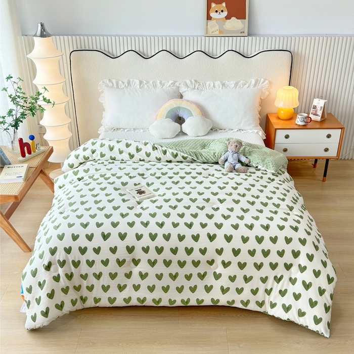 91家纺网 家纺一手货源 找家纺 赛琳 2026新款豆豆春秋被被子被芯 绿爱心