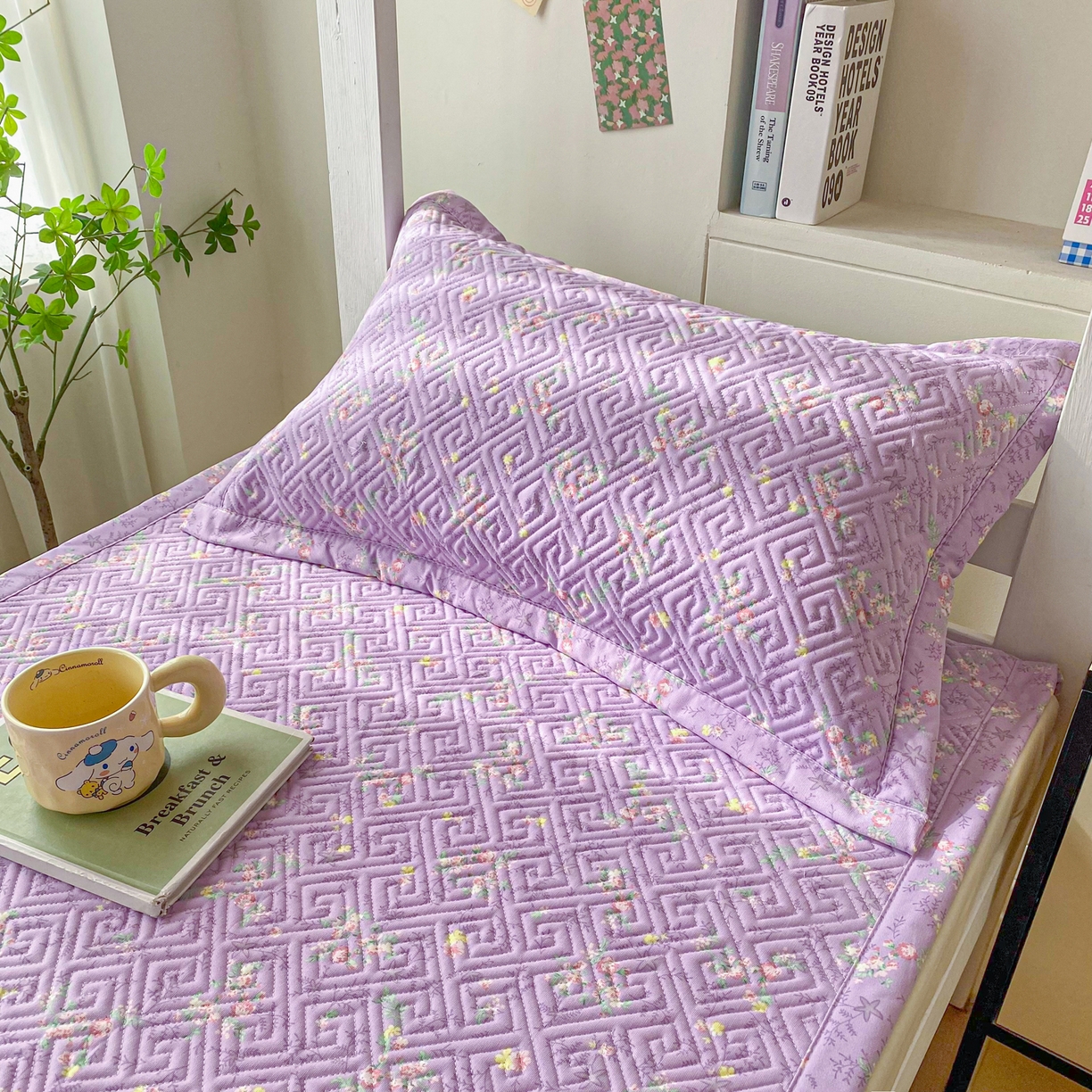 91家纺网 家纺一手货源 找家纺 首爱家纺 2026新款老粗布床盖床垫学生床 床盖 紫罗兰