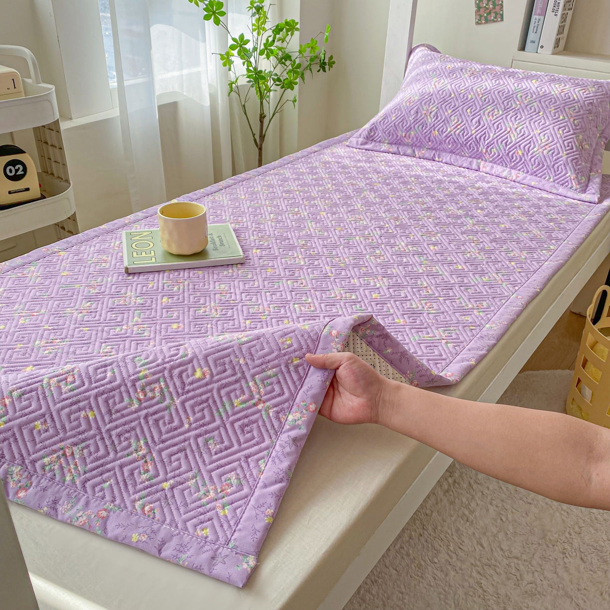 91家纺网 家纺一手货源 找家纺 首爱家纺 2026新款老粗布床盖床垫学生床 床盖 紫罗兰