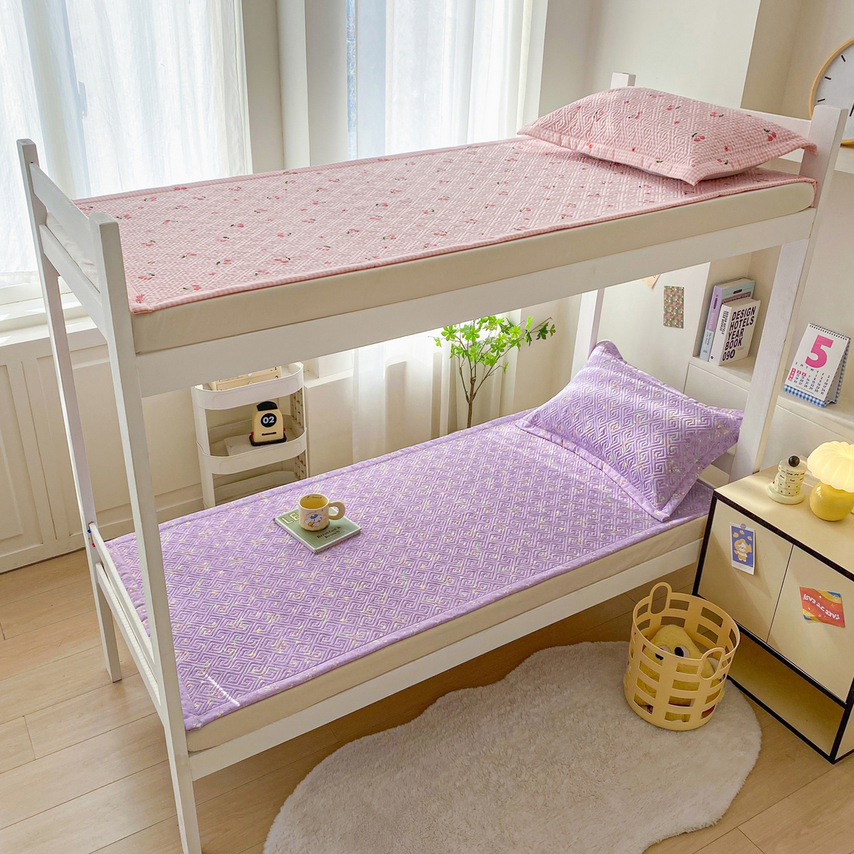 91家纺网 家纺一手货源 找家纺 首爱家纺 2026新款老粗布床盖床垫学生床 床盖 紫罗兰