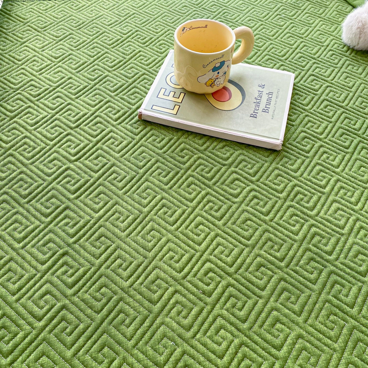 91家纺网 家纺一手货源 找家纺 首爱家纺 2026新款老粗布床盖床垫学生床 床盖 嫩绿