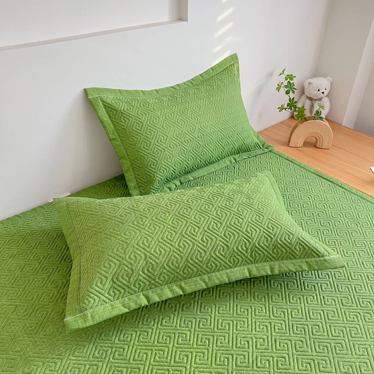 91家纺网 家纺一手货源 找家纺 首爱家纺 2026新款老粗布床盖床垫大床 床盖 嫩绿