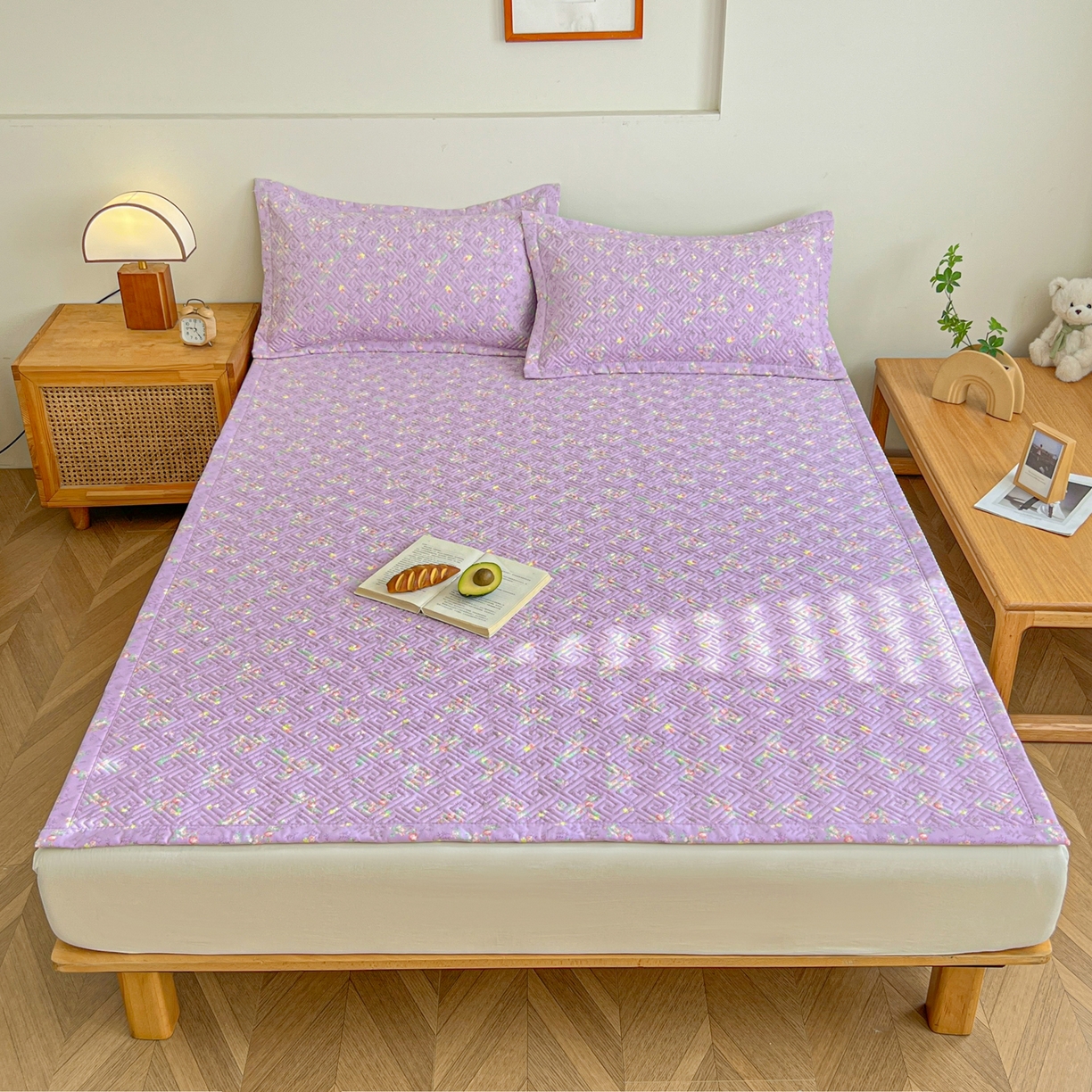 91家纺网 家纺一手货源 找家纺 首爱家纺 2026新款老粗布床盖床垫大床 床盖 紫罗兰