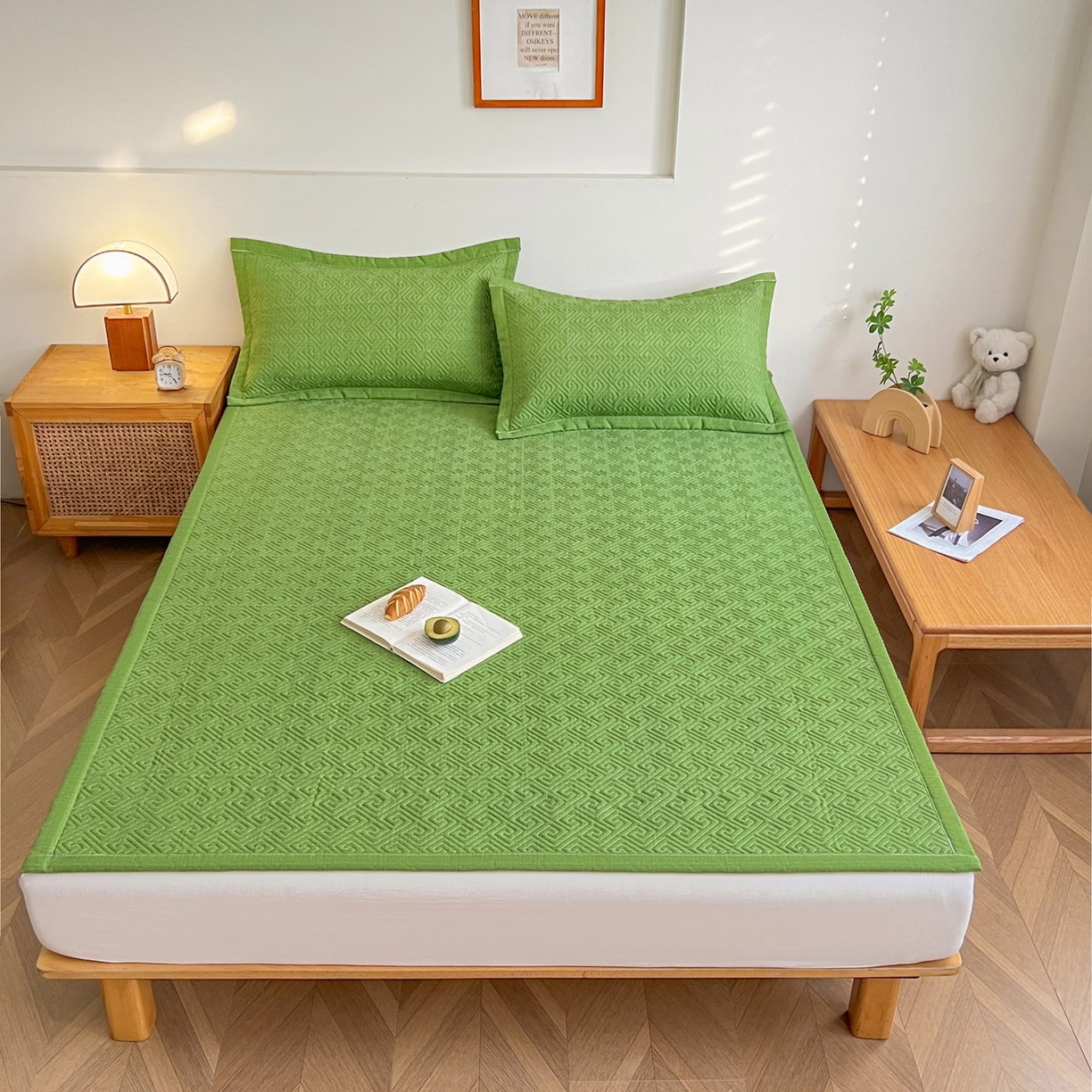 91家纺网 家纺一手货源 找家纺 首爱家纺 2026新款老粗布床盖床垫大床 床盖 嫩绿