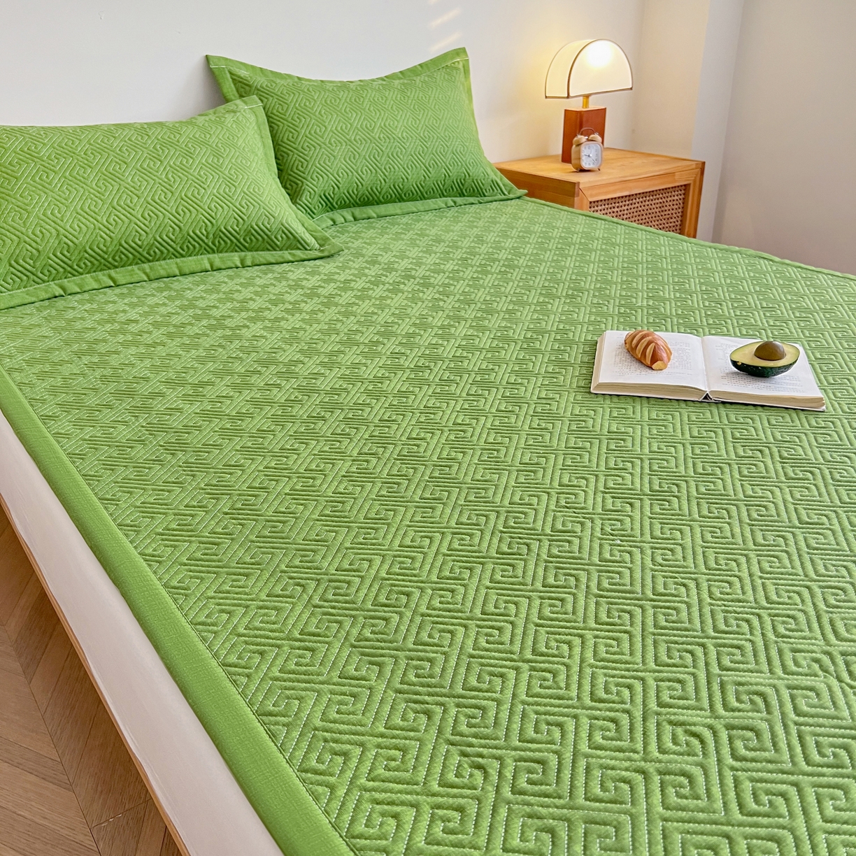 91家纺网 家纺一手货源 找家纺 首爱家纺 2026新款老粗布床盖床垫大床 床盖 嫩绿