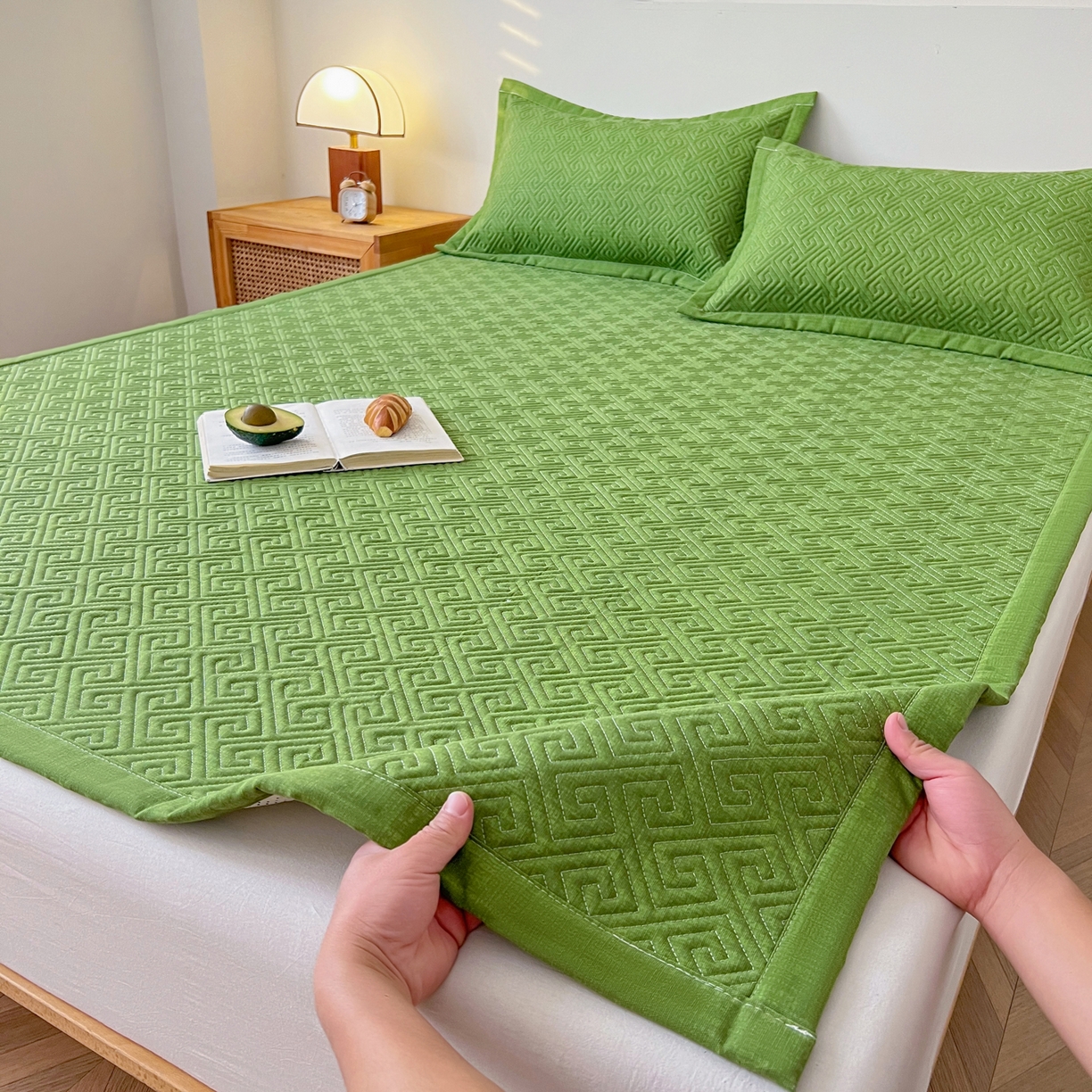 91家纺网 家纺一手货源 找家纺 首爱家纺 2026新款老粗布床盖床垫大床 床盖 嫩绿