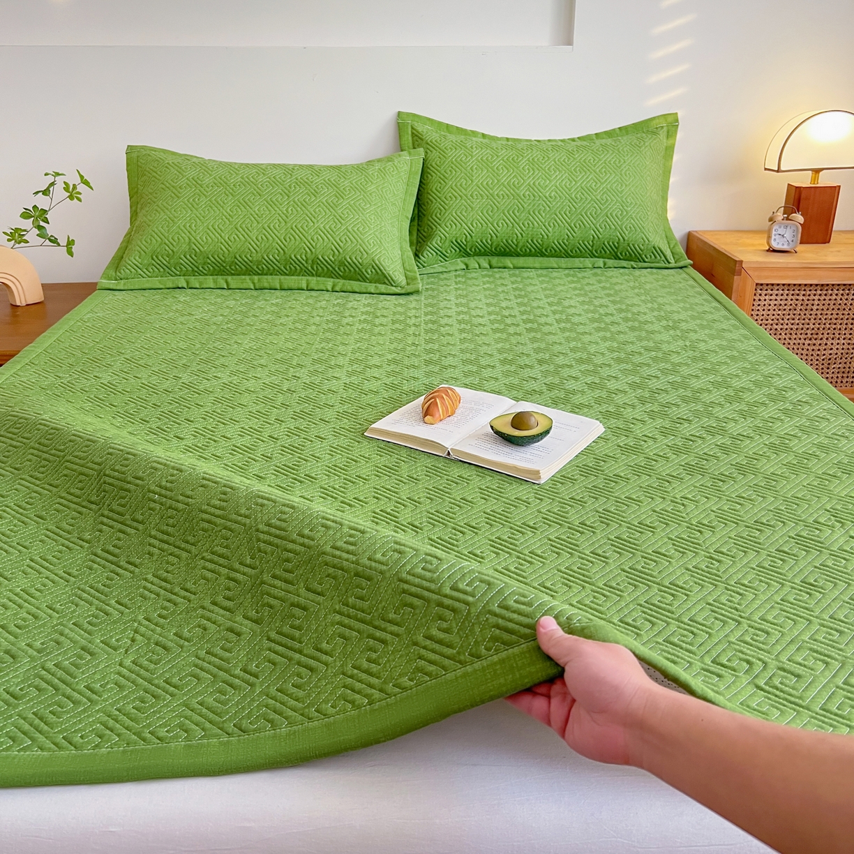 91家纺网 家纺一手货源 找家纺 首爱家纺 2026新款老粗布床盖床垫大床 床盖 嫩绿