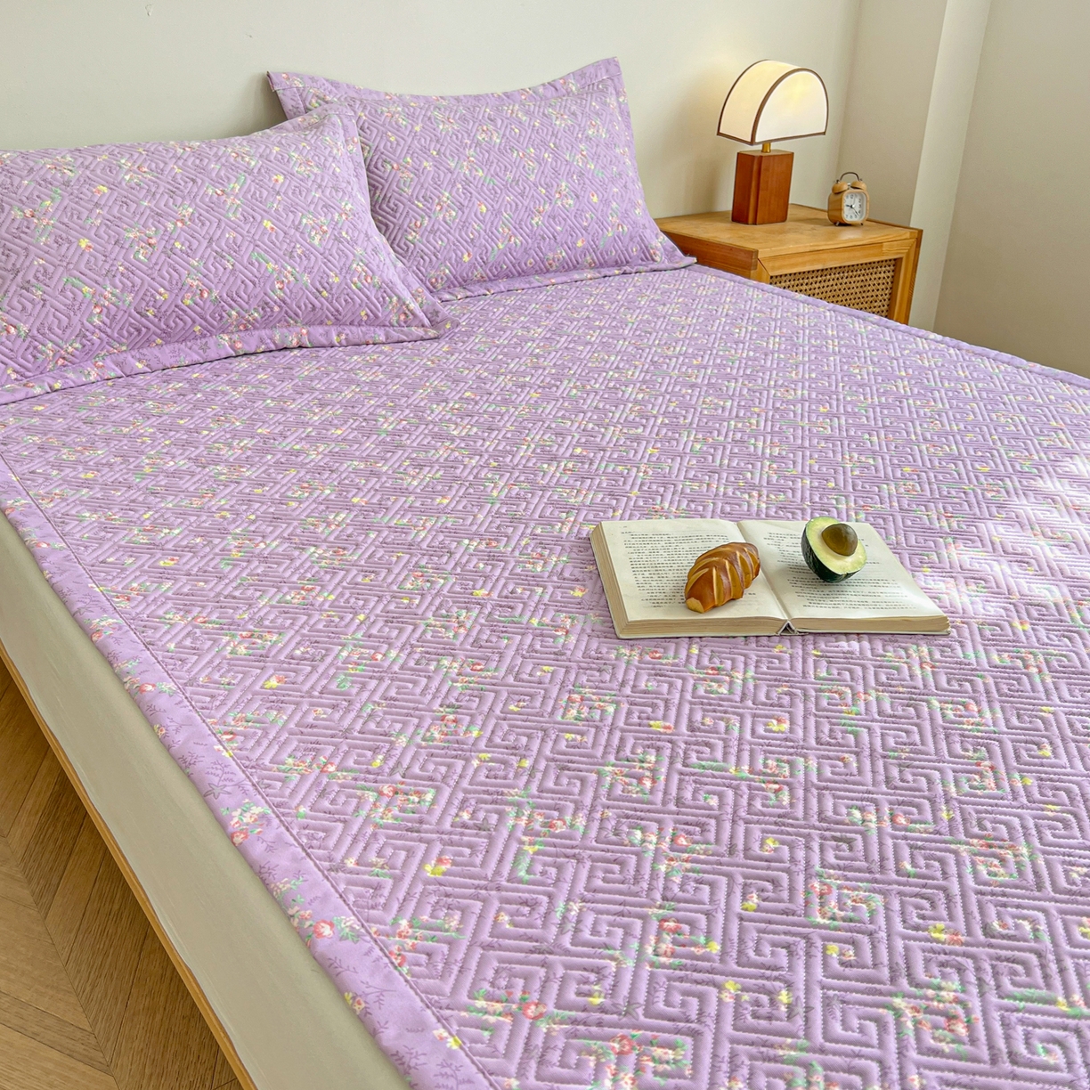 91家纺网 家纺一手货源 找家纺 首爱家纺 2026新款老粗布床盖床垫大床 床盖 紫罗兰