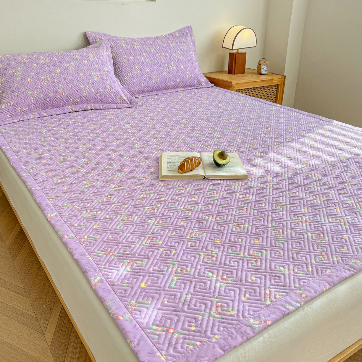 91家纺网 家纺一手货源 找家纺 首爱家纺 2026新款老粗布床盖床垫大床 床盖 紫罗兰