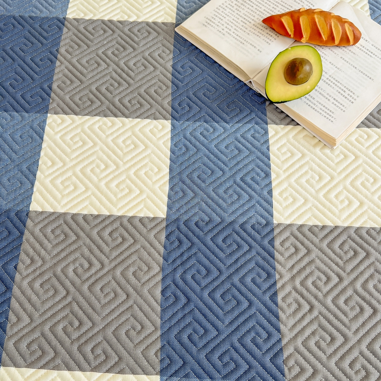 91家纺网 家纺一手货源 找家纺 首爱家纺 2026新款老粗布床盖床垫大床 床盖 蓝格