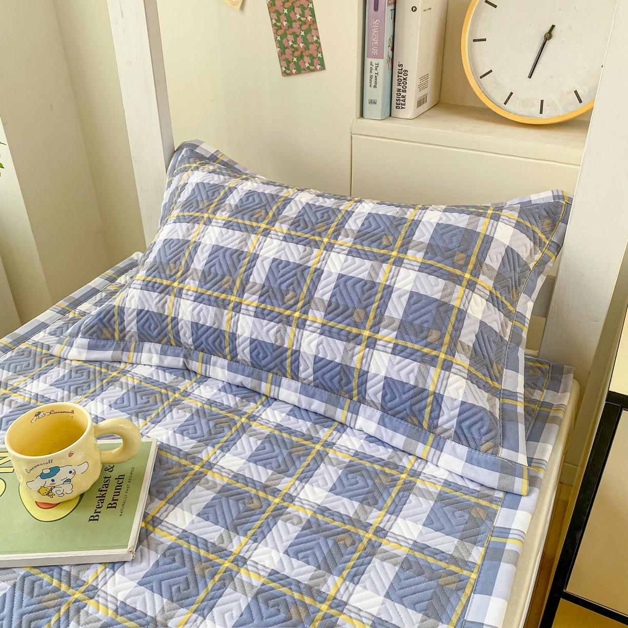 91家纺网 家纺一手货源 找家纺 棉乐町家居 2026新款老粗布床盖床垫学生床 床盖 简兮蓝