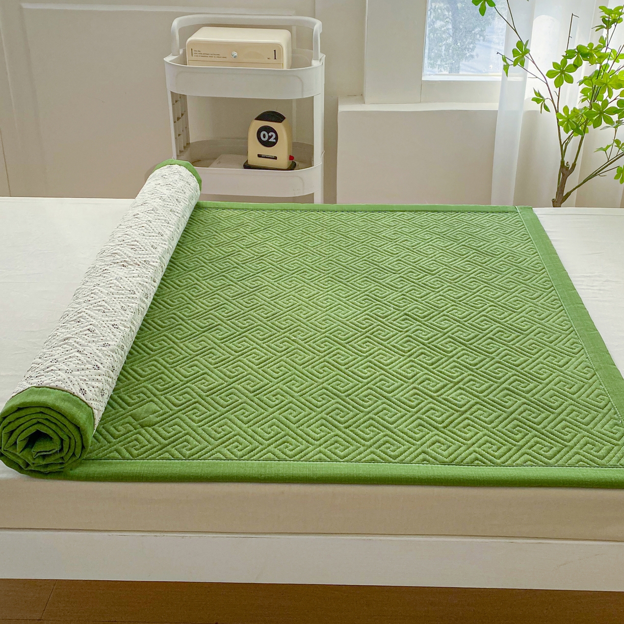 91家纺网 家纺一手货源 找家纺 棉乐町家居 2026新款老粗布床盖床垫学生床 床盖 嫩绿