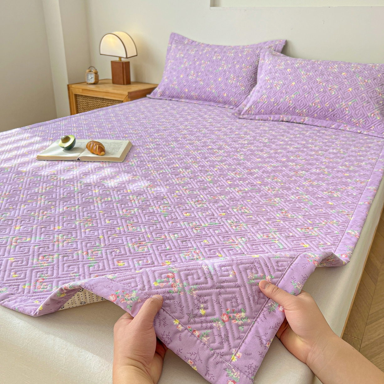 91家纺网 家纺一手货源 找家纺 棉乐町家居 2026新款老粗布床盖床垫大床 床盖 紫罗兰