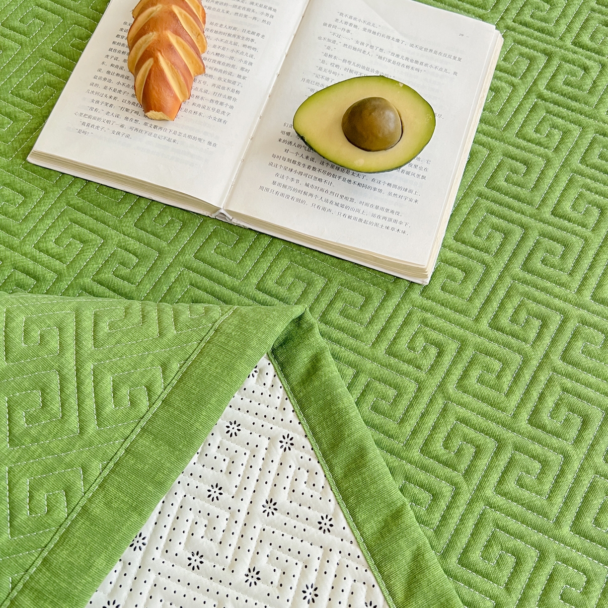 91家纺网 家纺一手货源 找家纺 棉乐町家居 2026新款老粗布床盖床垫大床 床盖 嫩绿
