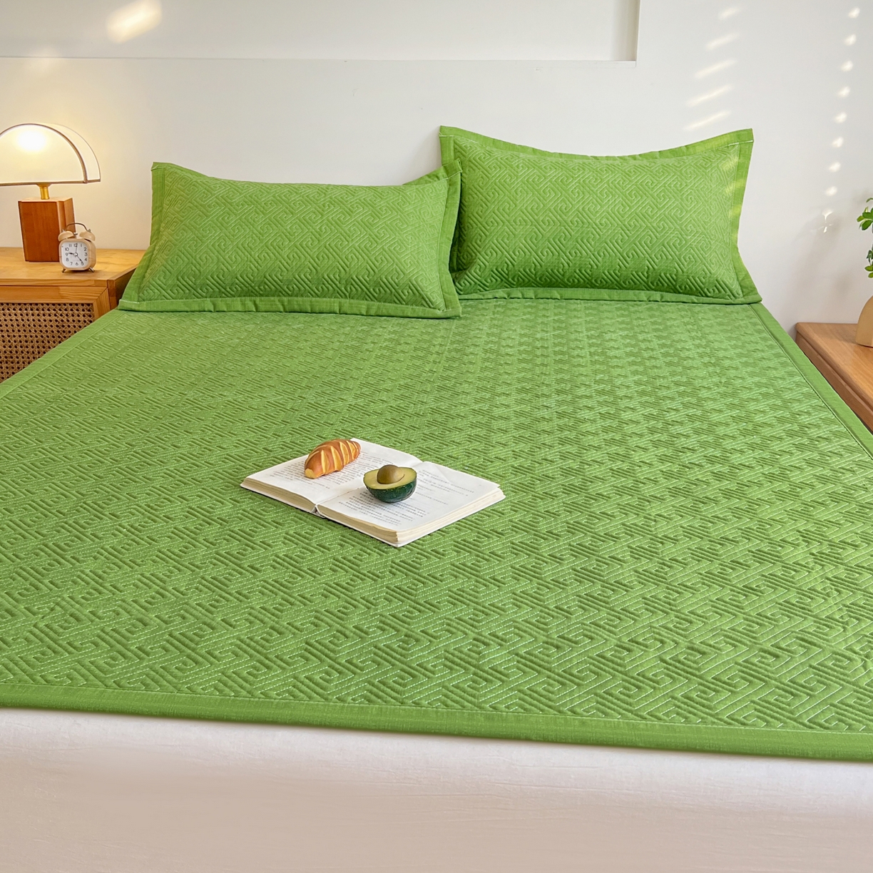 91家纺网 家纺一手货源 找家纺 棉乐町家居 2026新款老粗布床盖床垫大床 床盖 嫩绿