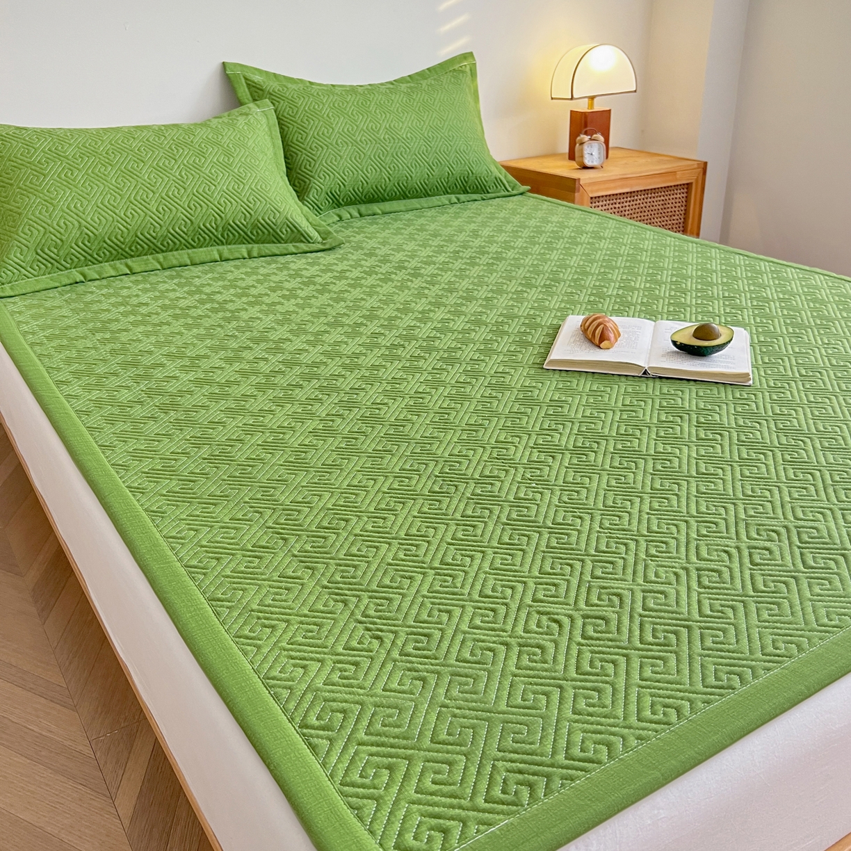 91家纺网 家纺一手货源 找家纺 棉乐町家居 2026新款老粗布床盖床垫大床 床盖 嫩绿