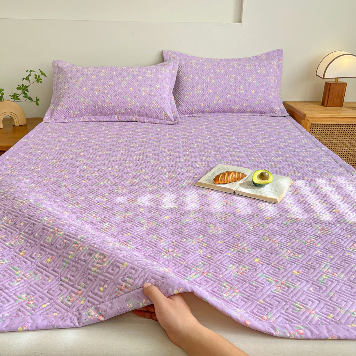 91家纺网 家纺一手货源 找家纺 棉乐町家居 2026新款老粗布床盖床垫大床 床盖 紫罗兰