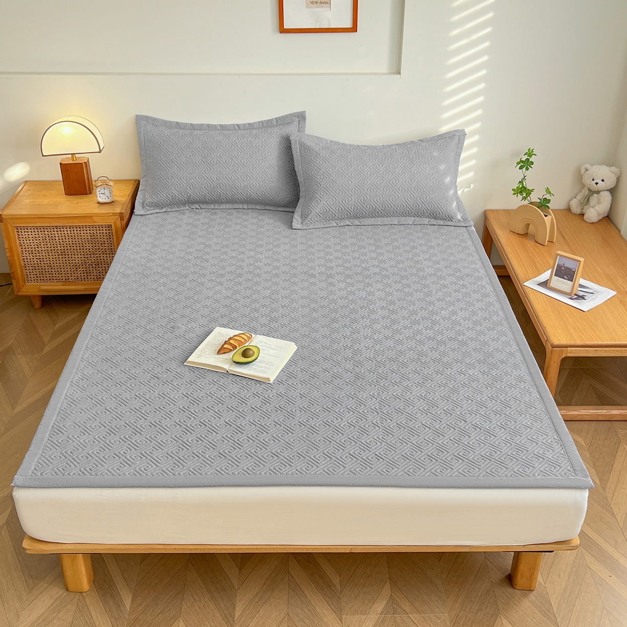 91家纺网 家纺一手货源 找家纺 金泰莱 2026新款老粗布床盖床垫大床 床盖 浅灰