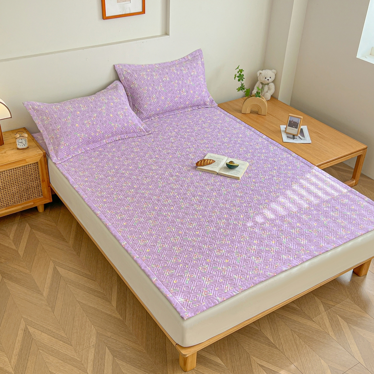 91家纺网 家纺一手货源 找家纺 金泰莱 2026新款老粗布床盖床垫大床 床盖 紫罗兰