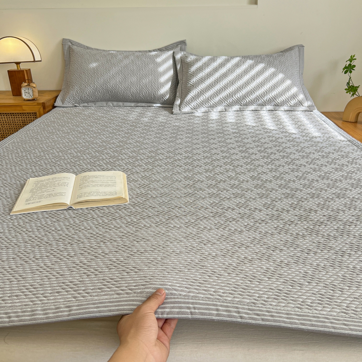金泰莱 2026新款老粗布床盖床垫大床 床盖 条纹灰
