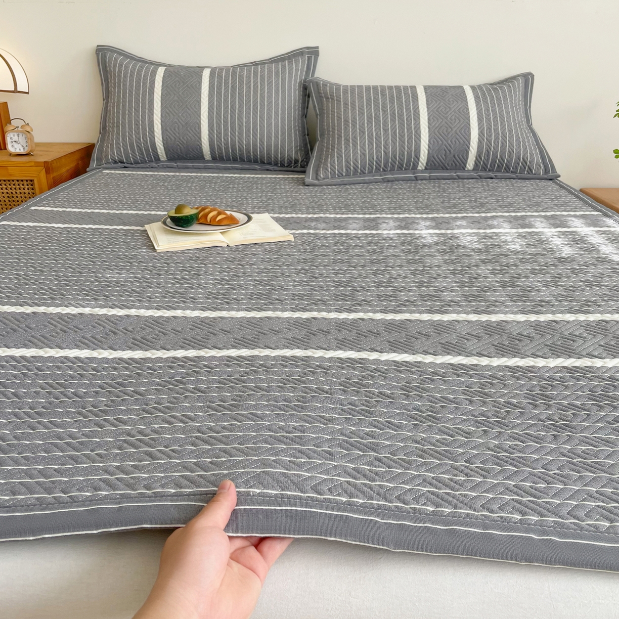 金泰莱 2026新款老粗布床盖床垫大床 床盖 冷灰