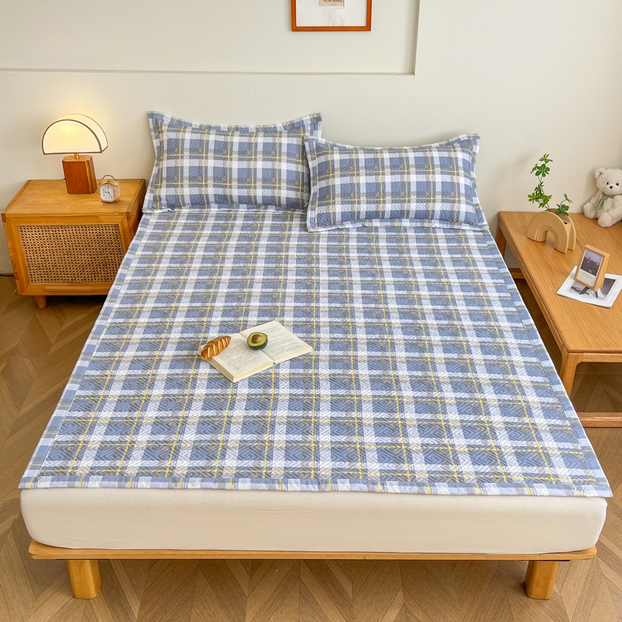 91家纺网 家纺一手货源 找家纺 金泰莱 2026新款老粗布床盖床垫大床 床盖 简兮蓝