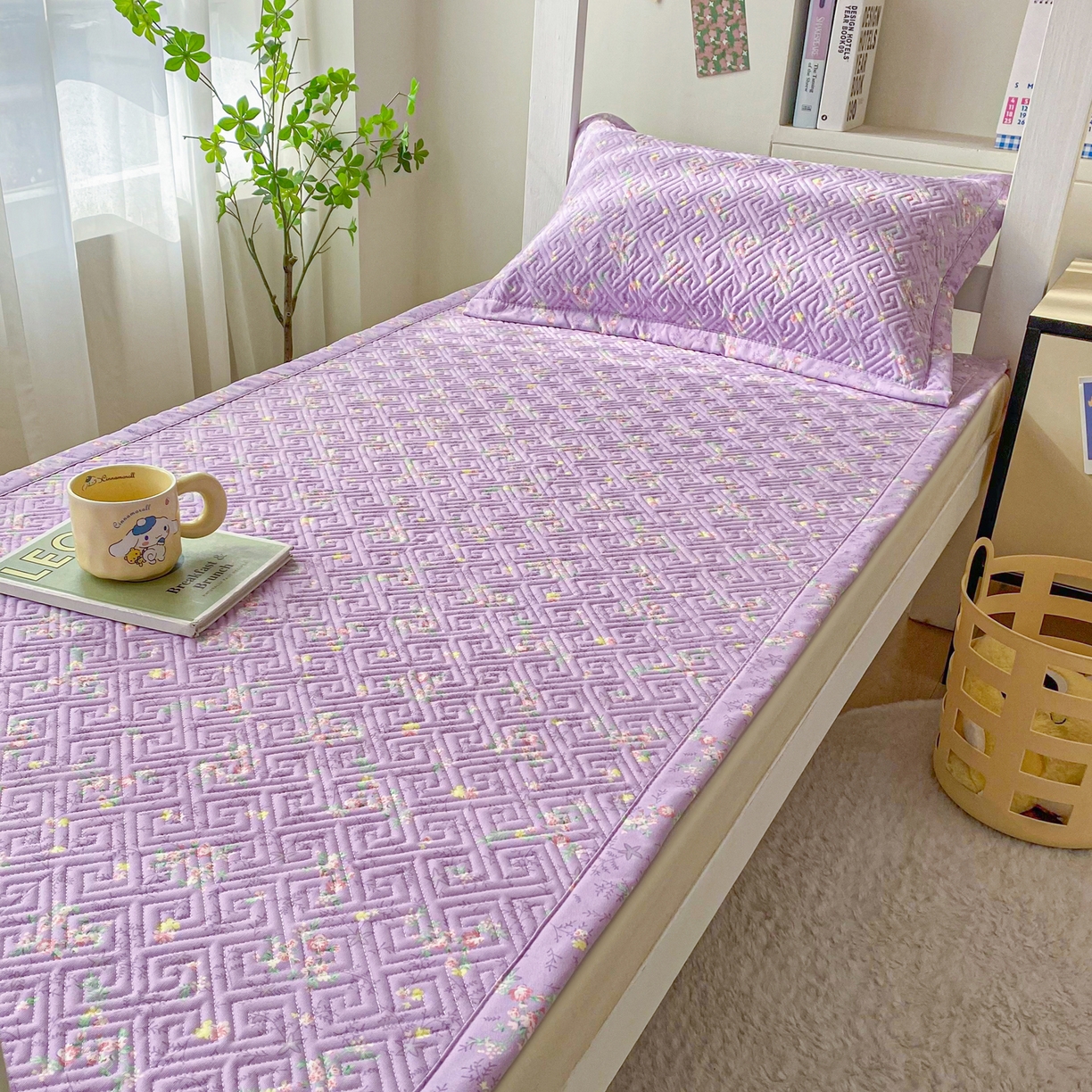 91家纺网 家纺一手货源 找家纺 金泰莱 2026新款老粗布床盖床垫学生床 床盖 紫罗兰