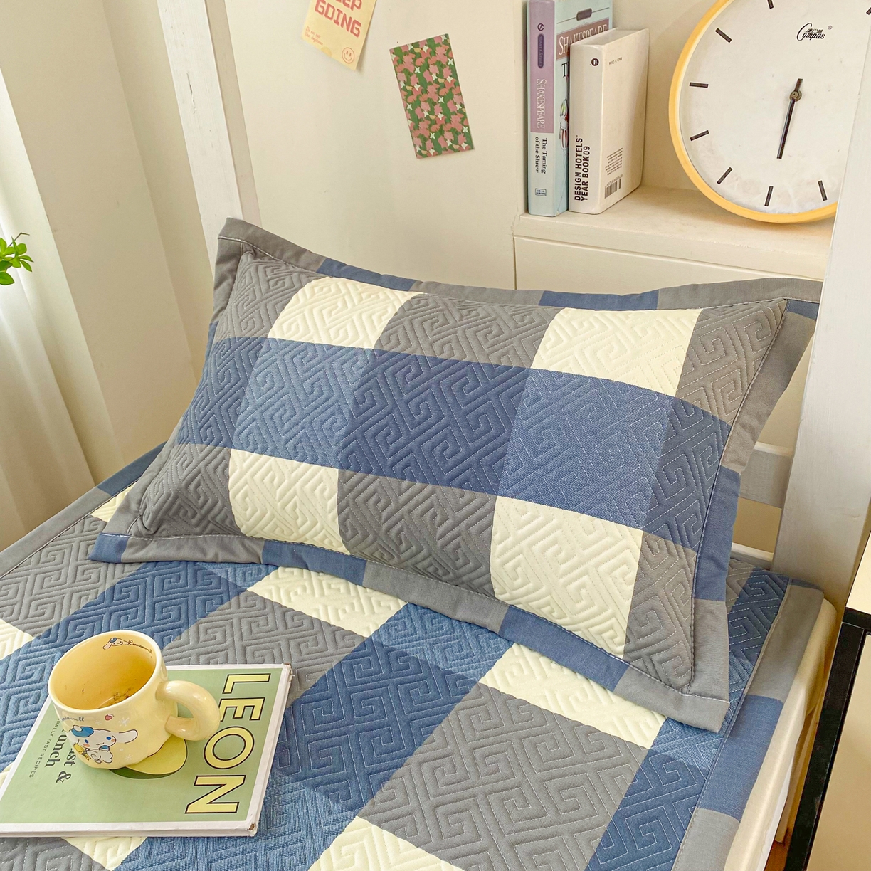 91家纺网 家纺一手货源 找家纺 金泰莱 2026新款老粗布床盖床垫学生床 床盖 蓝格