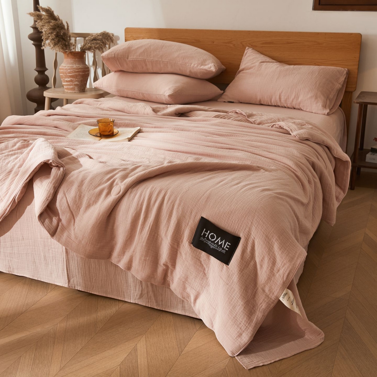 91家纺网 家纺一手货源 找家纺 （总）乐家毛巾被（工厂自产自销） 2026新款A类新疆长绒棉色织提花双层纱千鸟格系列夏被