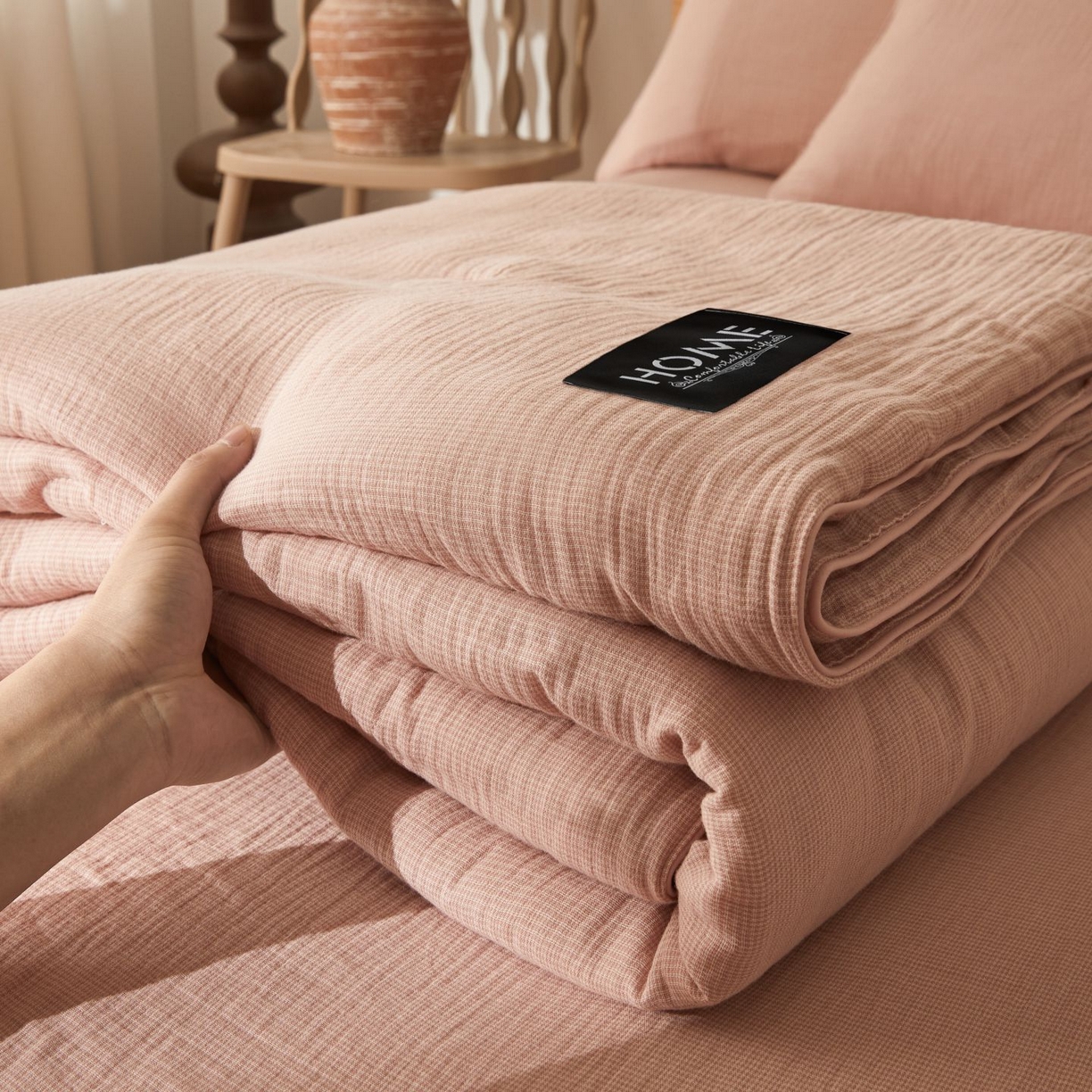 91家纺网 家纺一手货源 找家纺 （总）乐家毛巾被（工厂自产自销） 2026新款A类新疆长绒棉色织提花双层纱千鸟格系列夏被