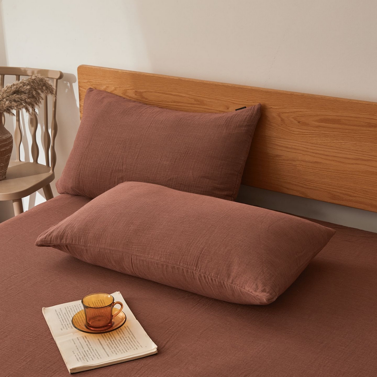 91家纺网 家纺一手货源 找家纺 乐家毛巾被（工厂自产自销） 2026新款A类新疆长绒棉色织提花双层纱千鸟格系列夏被 棕红