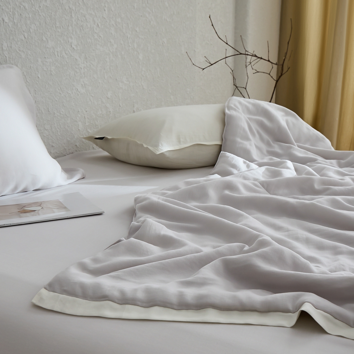 91家纺网 家纺一手货源 找家纺 禧禾 2026新款60支兰精柔洗天丝冰蚕夏被夏凉被空调被-素禾 浅云灰