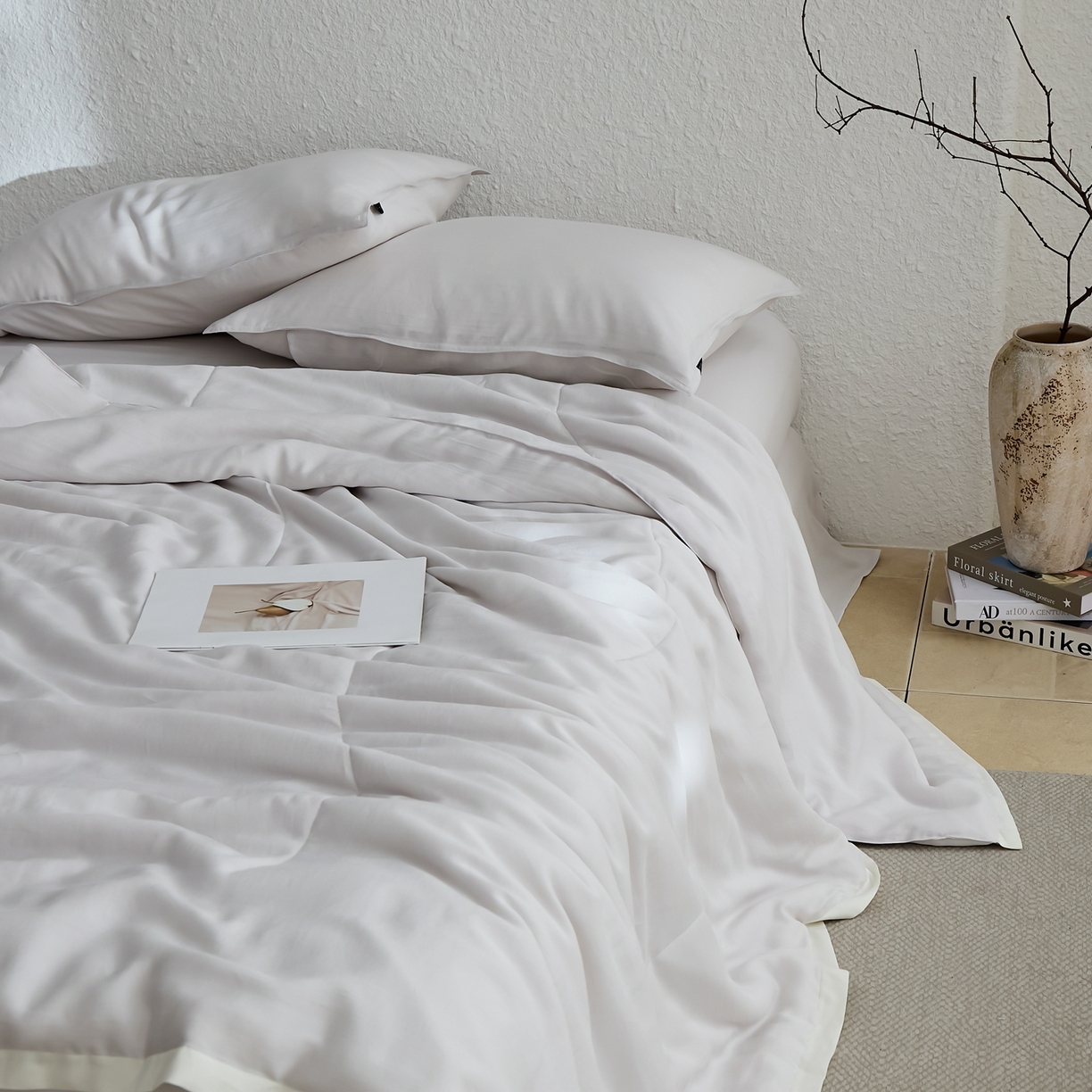 91家纺网 家纺一手货源 找家纺 禧禾 2026新款60支兰精柔洗天丝冰蚕夏被夏凉被空调被-素禾 浅云灰