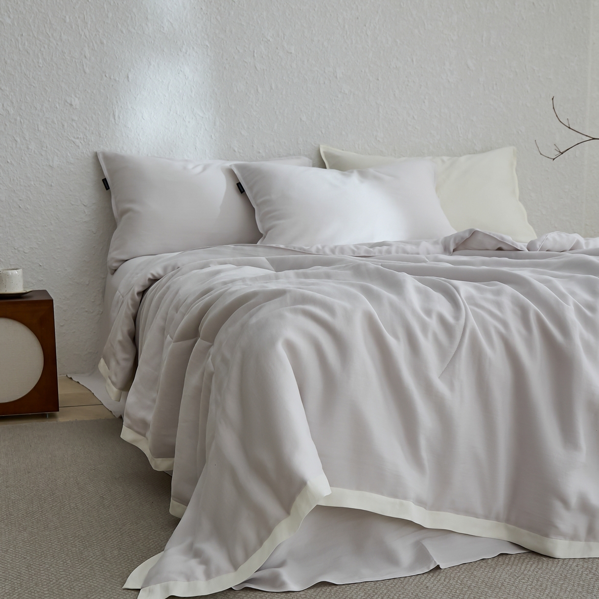 91家纺网 家纺一手货源 找家纺 禧禾 2026新款60支兰精柔洗天丝冰蚕夏被夏凉被空调被-素禾 浅云灰