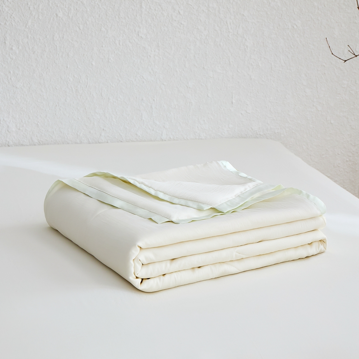 91家纺网 家纺一手货源 找家纺 禧禾 2026新款60支兰精柔洗天丝冰蚕夏被夏凉被空调被-素禾 香草白