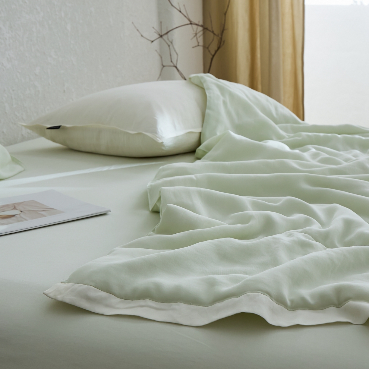 91家纺网 家纺一手货源 找家纺 禧禾 2026新款60支兰精柔洗天丝冰蚕夏被夏凉被空调被-素禾 浅霜青