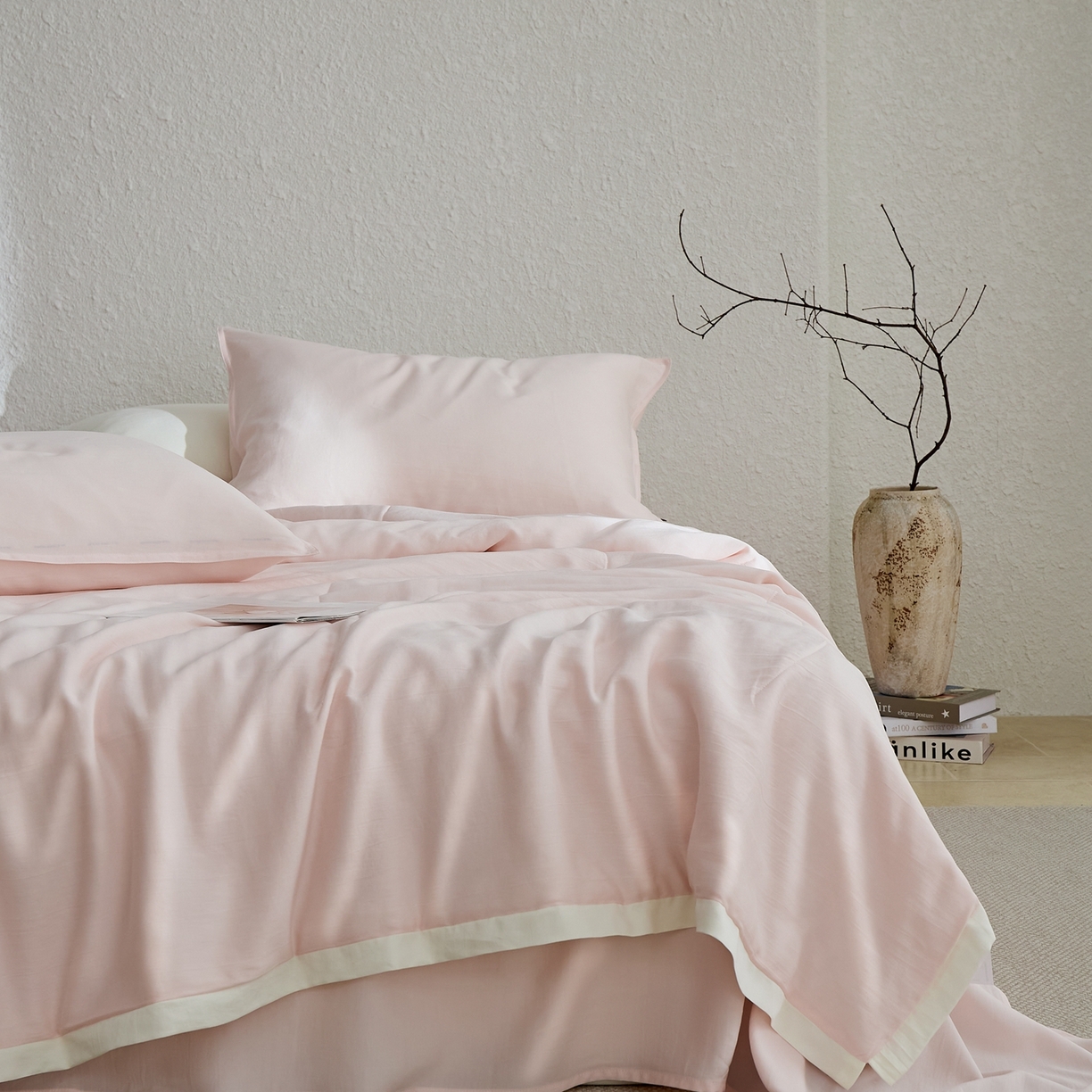 禧禾 2026新款60支兰精柔洗天丝冰蚕夏被夏凉被空调被-素禾 奶昔粉