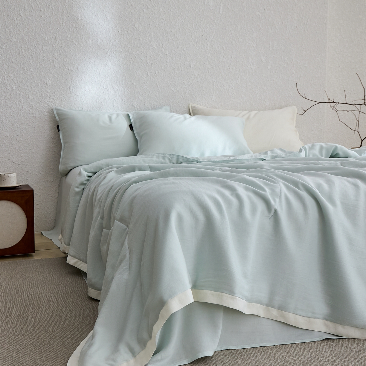 91家纺网 家纺一手货源 找家纺 禧禾 2026新款60支兰精柔洗天丝冰蚕夏被夏凉被空调被-素禾 格兰绿