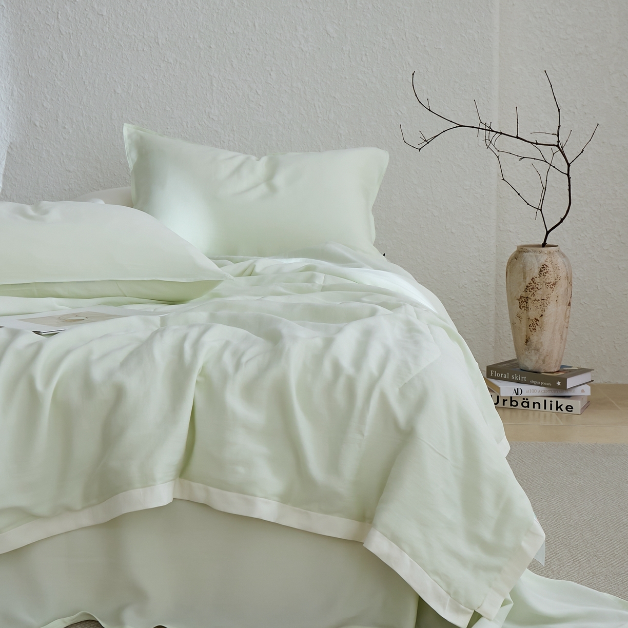 禧禾 2026新款60支兰精柔洗天丝冰蚕夏被夏凉被空调被-素禾 浅霜青